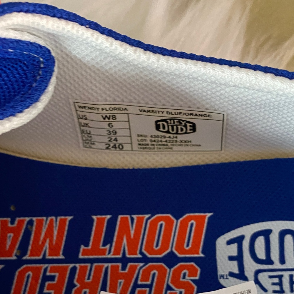 Hey Dude WOMENS Florida gators Blue and Orange Shoes size W8 - Picture 5 of 11
